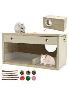 Hamiledyi Hamiledyi Wooden Hamster House Hideout Small Animals House Habitat with Chew Toys Hideaway House Hamster Cage Accessories for Syrian Dwarf Hamster Mice Gerbils  - Image 1