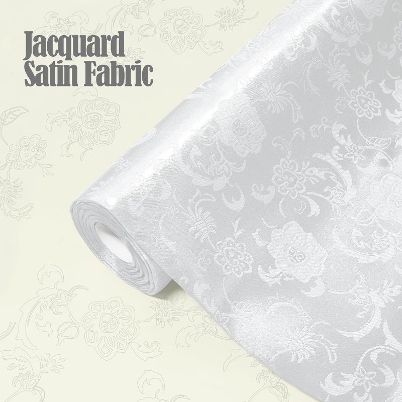 KKJIAF White Satin Jacquard Fabric 2 Yard, 60 Inch Wide Shiny Sunflower Pattern Silky Brocade Cloth Fabric for Tablecloth, Table Runner, Napkins, Dress, Bedding Sheet, DIY Crafts - Image 2