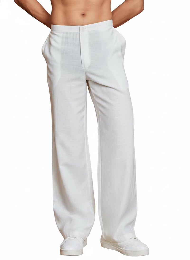 Fashtastic Men's White Korean Cotton Pant | Baggy Pajama for Kurta | Loose Fit Pajama for Kurta | (White, 38) - Image 1
