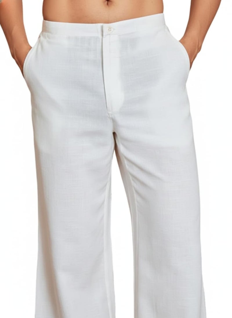 Fashtastic Men's White Korean Cotton Pant | Baggy Pajama for Kurta | Loose Fit Pajama for Kurta | (White, 38) - Image 4