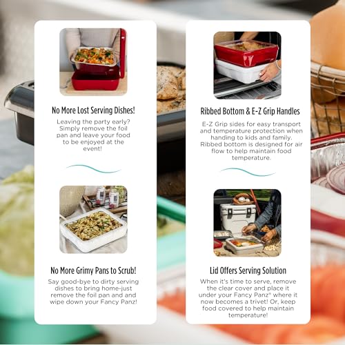 Fancy Panz - White Classic Aluminum Foil Pan Carrier with Lid - Elevated Food Serving Tray - Portable & Insulated Casserole Carrier with Lid - Made in The USA Hosting Essentials - Image 5