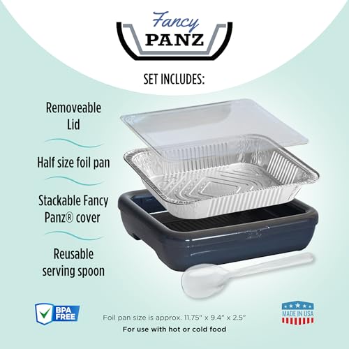 Fancy Panz - White Classic Aluminum Foil Pan Carrier with Lid - Elevated Food Serving Tray - Portable & Insulated Casserole Carrier with Lid - Made in The USA Hosting Essentials - Image 3