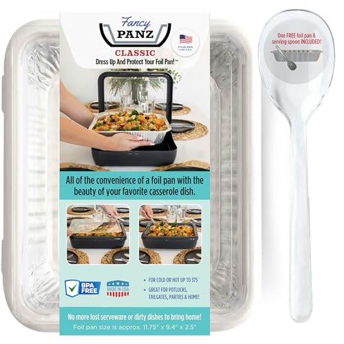 Fancy Panz - White Classic Aluminum Foil Pan Carrier with Lid - Elevated Food Serving Tray - Portable & Insulated Casserole Carrier with Lid - Made in The USA Hosting Essentials - Image 1