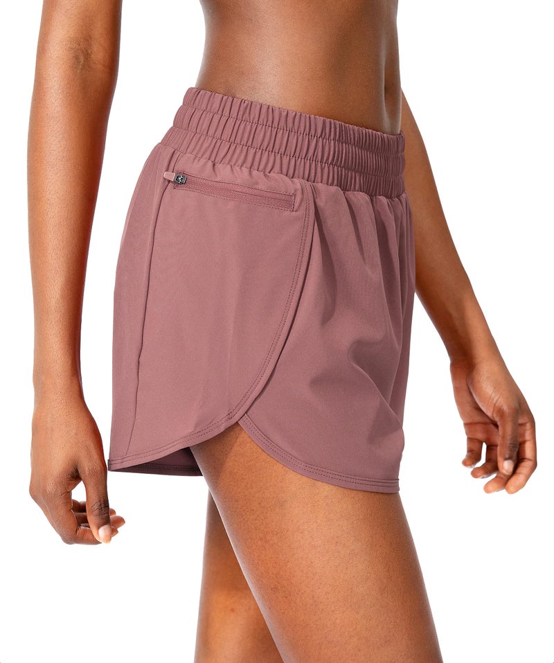 Soothfeel Womens Running Shorts with Zipper Pockets High Waisted Athletic Gym Workout Shorts for Women with Liner Old Rose - Image 2