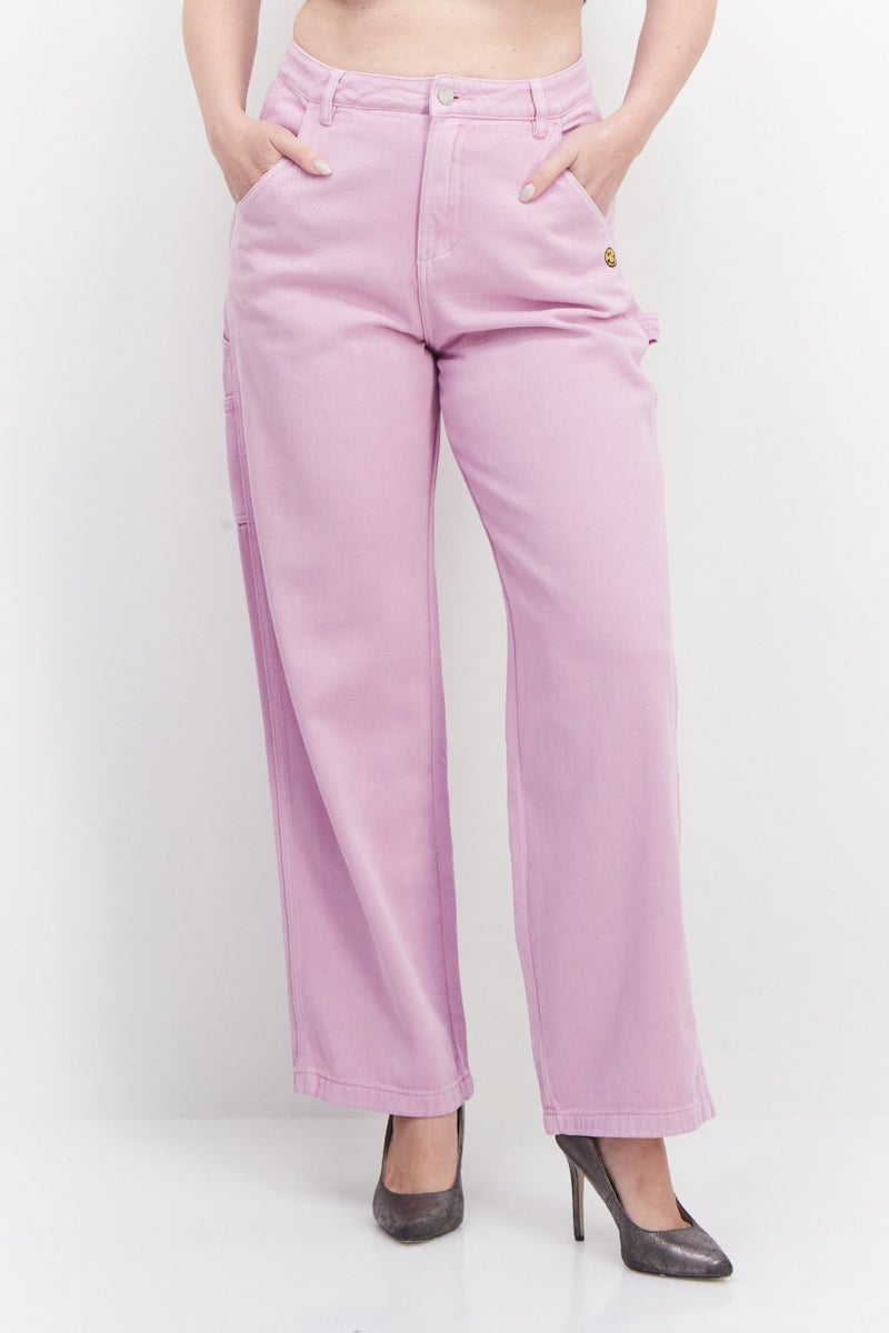 Misfit Women Regular Fit Embroidered Straight Leg Pants, Lilac - Image 1