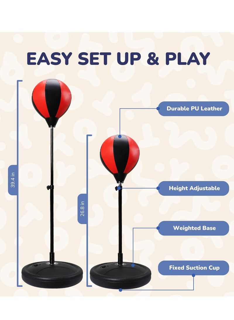 بلو فاير مجموعة كرة الملاكمة للأطفال - حقيبة ملاكمة قائمة قابلة لتعديل الارتفاع (75-105 سم) مع قفازات، قاعدة ومنفاخ - مثالية لللياقة، تخفيف التوتر، تحسين التنسيق بين اليد والعين والتمرين الممتع في الداخل والخارج - هدية مثالية للأولاد والبنات (مناسب للأعمار 5-12 سنة) - Image 4