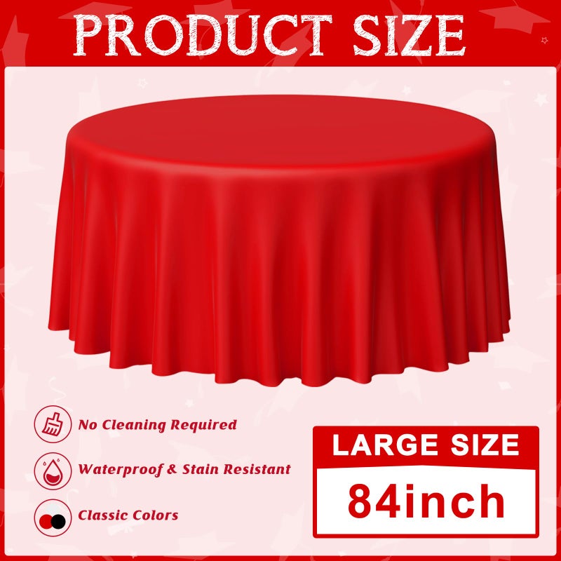 MASHAN 12 Pcs Red Black White Plastic Tablecloths Bulk,84 Inch Disposable Round Party Table Cloth Waterproof Table Cover for Birthday Wedding Anniversary Graduation Party Decorations Supplies - Image 2