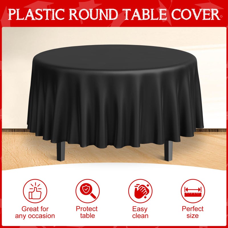 MASHAN 12 Pcs Red Black White Plastic Tablecloths Bulk,84 Inch Disposable Round Party Table Cloth Waterproof Table Cover for Birthday Wedding Anniversary Graduation Party Decorations Supplies - Image 4