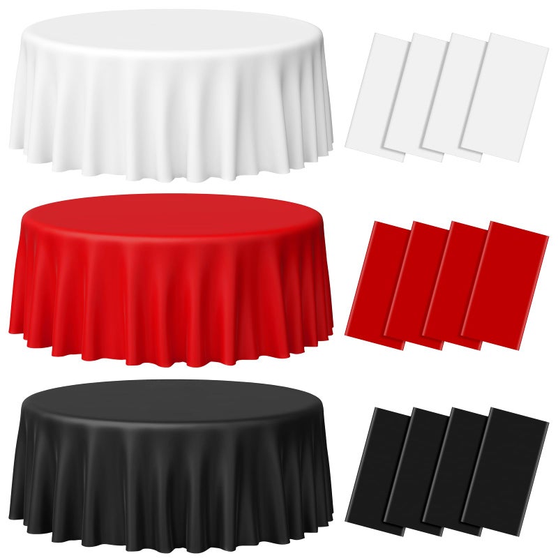 MASHAN 12 Pcs Red Black White Plastic Tablecloths Bulk,84 Inch Disposable Round Party Table Cloth Waterproof Table Cover for Birthday Wedding Anniversary Graduation Party Decorations Supplies - Image 1