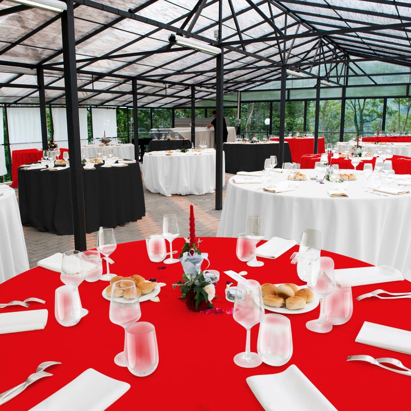 MASHAN 12 Pcs Red Black White Plastic Tablecloths Bulk,84 Inch Disposable Round Party Table Cloth Waterproof Table Cover for Birthday Wedding Anniversary Graduation Party Decorations Supplies - Image 5