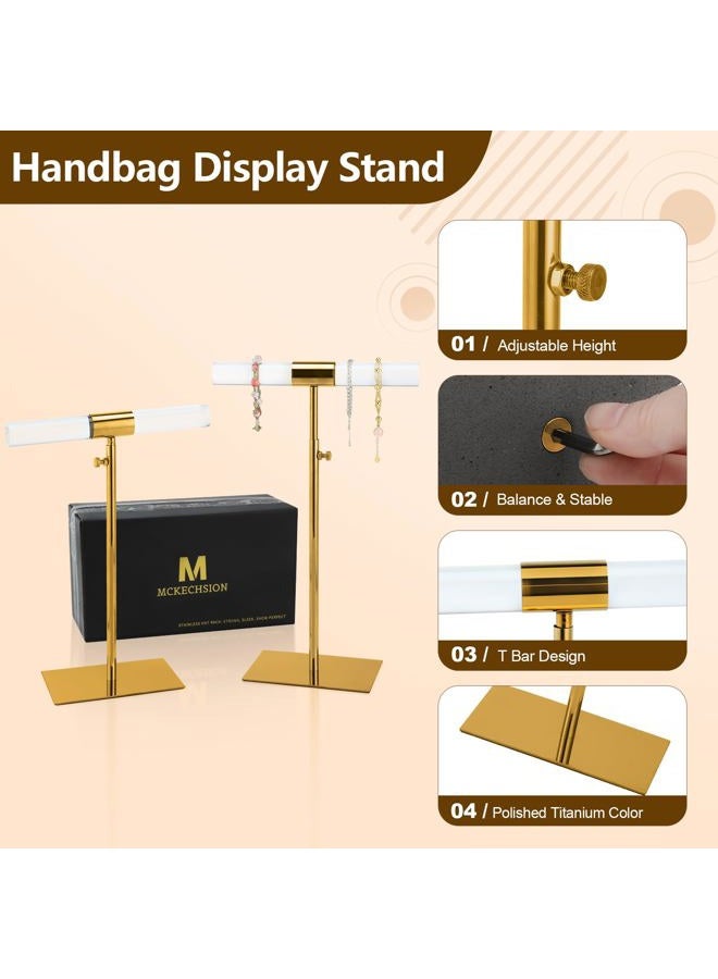 MCKECHSION Jewelry Display Stand 2 Packs Stainless Steel Purse Display Stand Acrylic Necklaces Holder Towers Adjustable Height Tabletop Jewelry Organizer for Home Store Boutique - Image 3