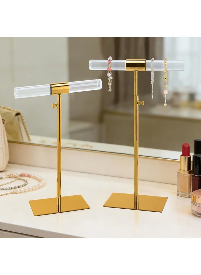 MCKECHSION Jewelry Display Stand 2 Packs Stainless Steel Purse Display Stand Acrylic Necklaces Holder Towers Adjustable Height Tabletop Jewelry Organizer for Home Store Boutique - Image 5