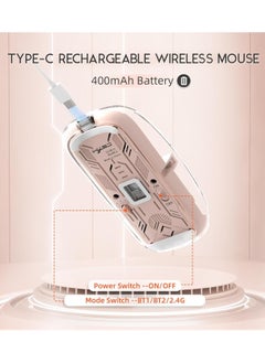 XVersion Wireless Mouse Rechargeable Crystal Transparent, Gaming Mice Adjustable DPI, Triple 2.4G Mode Switching Bluetooth 2, Silent Mouse for PC Laptops Mac iPhone Android - Pink  - Image 5