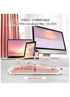 XVersion Wireless Mouse Rechargeable Crystal Transparent, Gaming Mice Adjustable DPI, Triple 2.4G Mode Switching Bluetooth 2, Silent Mouse for PC Laptops Mac iPhone Android - Pink  - Image 3