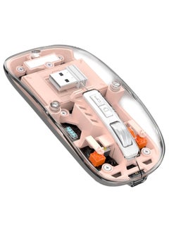 XVersion Wireless Mouse Rechargeable Crystal Transparent, Gaming Mice Adjustable DPI, Triple 2.4G Mode Switching Bluetooth 2, Silent Mouse for PC Laptops Mac iPhone Android - Pink  - Image 1