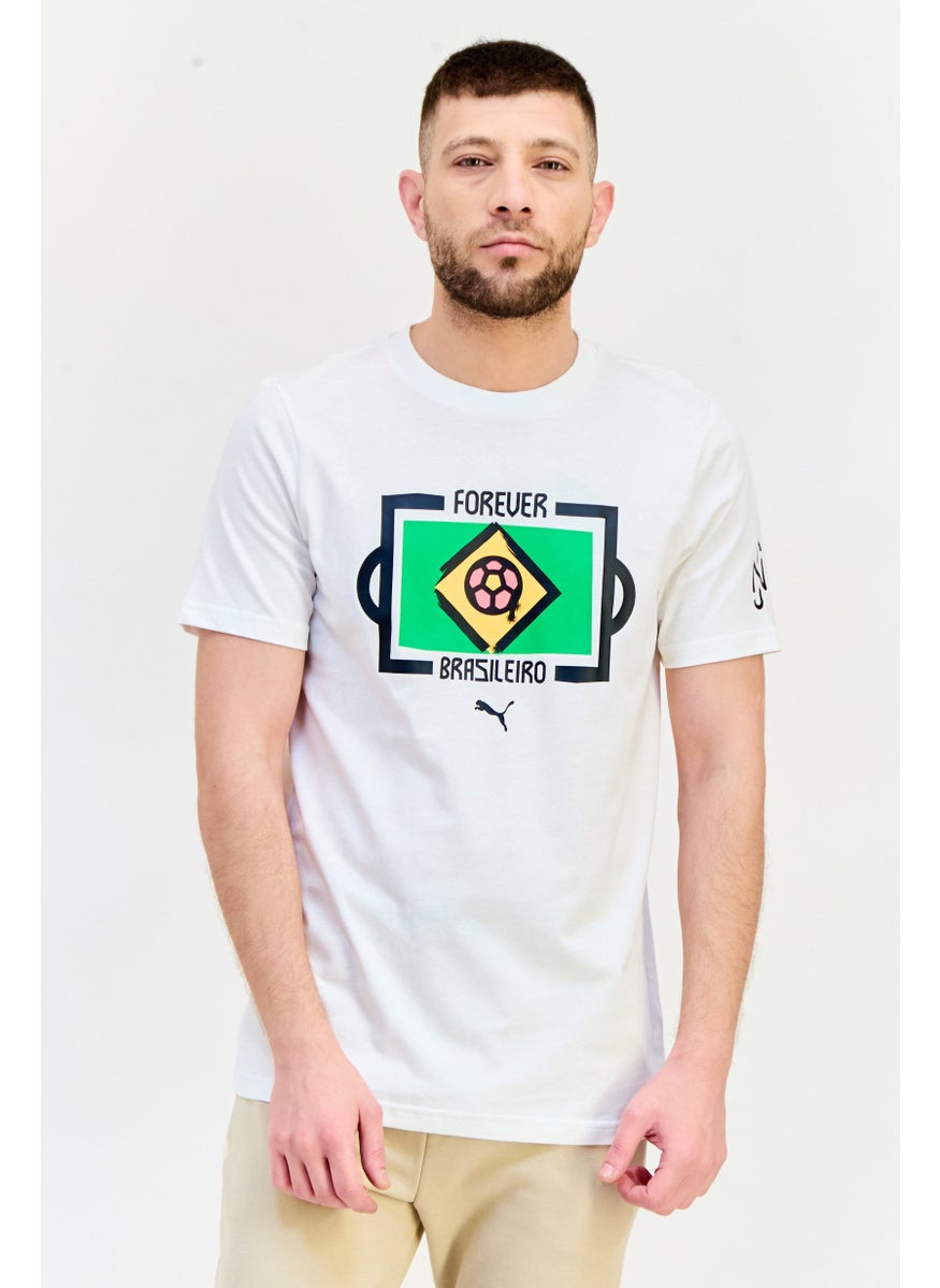 PUMA Men Sportswear Fit Short Sleeves Neymar Junior Football T-shirt, White  - Image 1