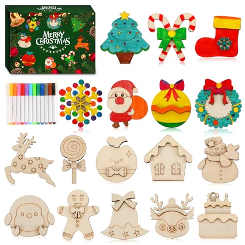 Worgree Christmas Crafts for Kids 36pcs DIY Wooden Magnets Art Craft Supplies Painting Kit for Boys Girls Ages 48 812 Xmas Stocking Stuffers Toys Party Favors Gifts Goodie Bag Fillers Holiday Decor - Image 1