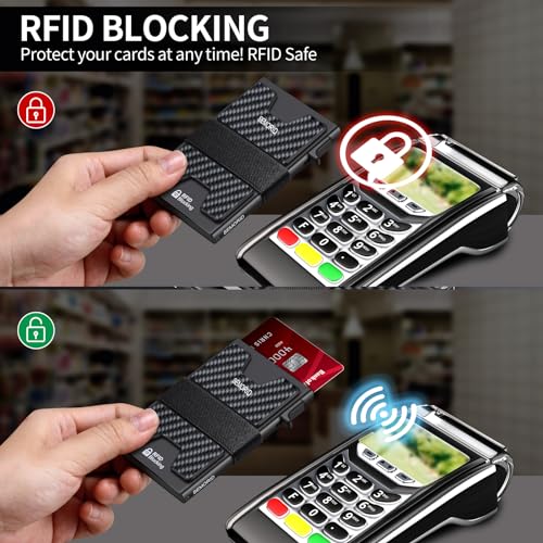 SEMORID Slim Wallet for Men, Minimalist RFID Blocking Mens Wallet with Pop Up Case, Thin Metal Credit Card Holder with Cash Strap & Expandable Backplate - Holds 12 Cards - Image 5