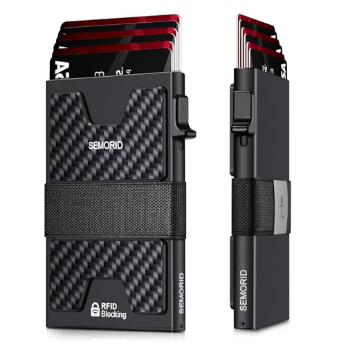 SEMORID Slim Wallet for Men, Minimalist RFID Blocking Mens Wallet with Pop Up Case, Thin Metal Credit Card Holder with Cash Strap & Expandable Backplate - Holds 12 Cards - Image 1