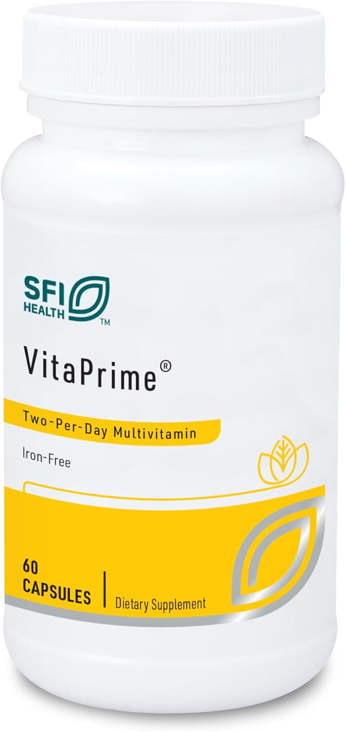 Klaire Labs SFI Health VitaPrime  Iron Free Multivitamin for Women  Men  Promote Immune Function  Support Nutritional Gaps  TwoPerDay Multivitamin with Methyl Folate  B12 60 Capsules - Image 1