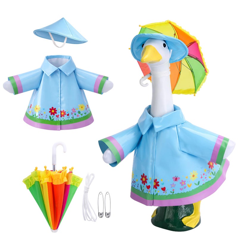 DECOHS 3 Pcs/Set Raincoat Porch Goose Outfits, Summer Lawn Goose Statue Raincoat Costume, Yard Goose Clothes Raincoats Umbrella Hat Outfit for 23" Statue Patio Garden Decoration (Pink) - Image 1