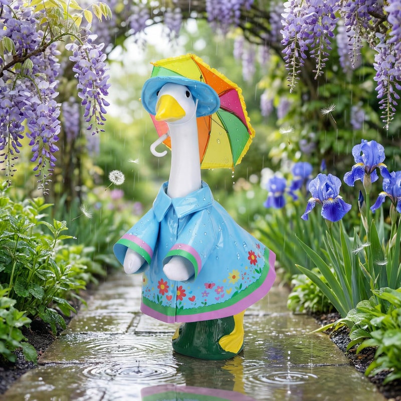 DECOHS 3 Pcs/Set Raincoat Porch Goose Outfits, Summer Lawn Goose Statue Raincoat Costume, Yard Goose Clothes Raincoats Umbrella Hat Outfit for 23" Statue Patio Garden Decoration (Pink) - Image 4