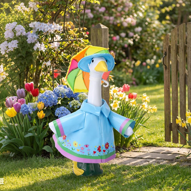 DECOHS 3 Pcs/Set Raincoat Porch Goose Outfits, Summer Lawn Goose Statue Raincoat Costume, Yard Goose Clothes Raincoats Umbrella Hat Outfit for 23" Statue Patio Garden Decoration (Pink) - Image 5