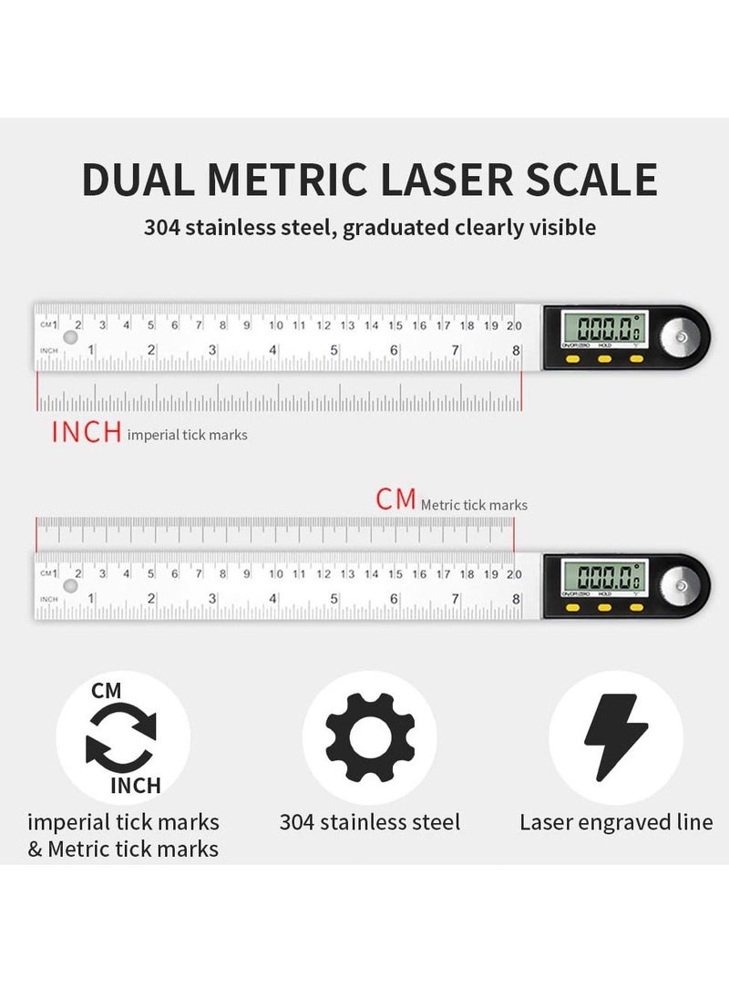 Generic Digital Angle Finder Ruler Protractor, 8inch/200mm Length, LCD Display, Stainless Steel Woodworking Angle Detector, Hold/Rev, Mm/Inch for Construction  - Image 4