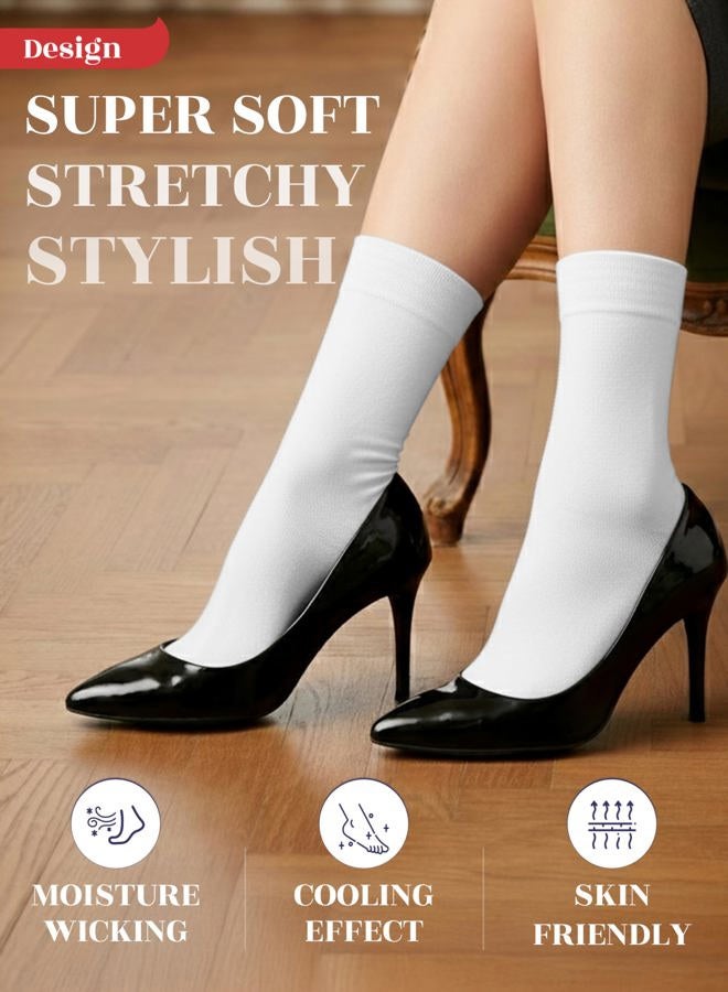 Hugh Ugoli Ladies Soft Bamboo Dress Socks | Thin Crew Socks for Business, Trousers & Casual, Size 3-6/9-43 (3 Pairs), White (3 Pairs), 36-39 - Image 3