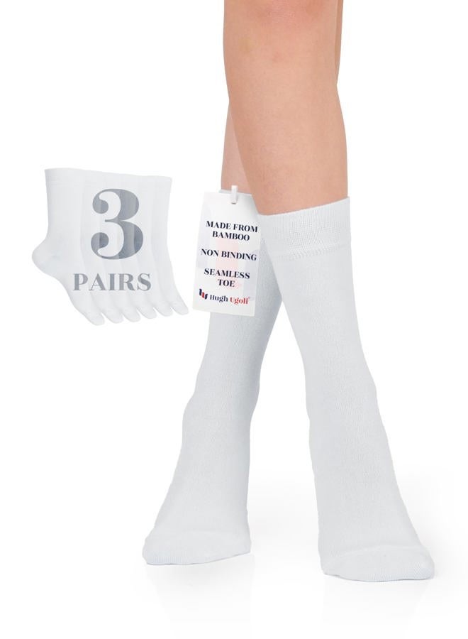 Hugh Ugoli Ladies Soft Bamboo Dress Socks | Thin Crew Socks for Business, Trousers & Casual, Size 3-6/9-43 (3 Pairs), White (3 Pairs), 36-39 - Image 1
