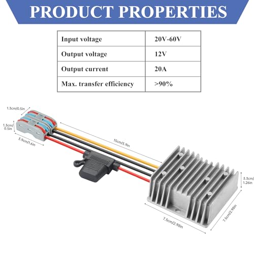YABOANG DC/DC Converter Buck 20-60V to 12V,DC/DC Voltage Converter 20V/24V/36V/48V/60V to 12V20A 240W MAX Power Transformer Waterproof Step Down Module for Automotive, LED Lights, Trucks, Tools - Image 4