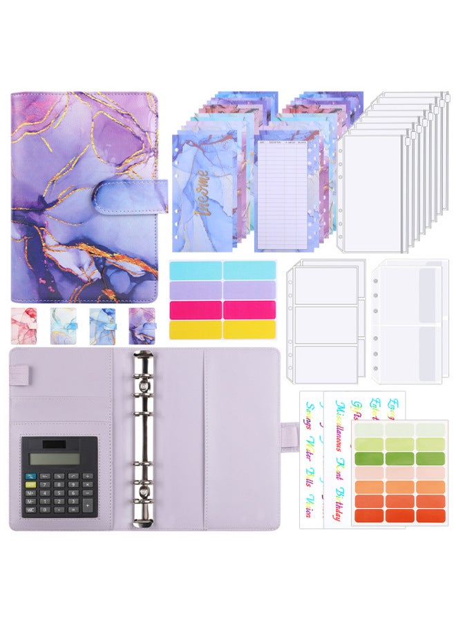 HONGYANG A6 Loose-leaf Book Budget Book Marbling Calculator Notebook Book Leather Pu Hand Book Loose-leaf Clip - Image 1
