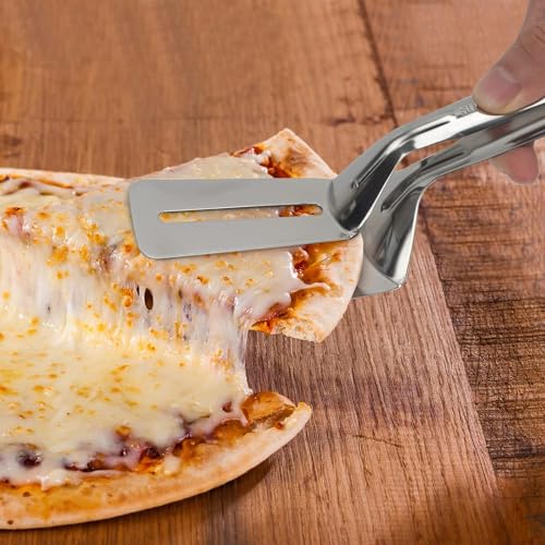 Clickswift New BBQ Cooking Tool Frying Turner Double Sided Spatula Multi-Functional Stainless Steel Food Flipping Clip Steak Tong Food Clamp 1 Pcs Silver Color - Image 3