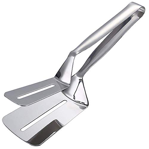 Clickswift New BBQ Cooking Tool Frying Turner Double Sided Spatula Multi-Functional Stainless Steel Food Flipping Clip Steak Tong Food Clamp 1 Pcs Silver Color - Image 1