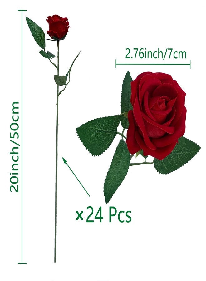 HinyoCo 24 Pcs Roses Artificial Flower Silk Roses,Artificial Roses Bulk for Wedding Decorations Table Centerpieces, Mother's Day Valentine's Day Home Decor (Red) - Image 2