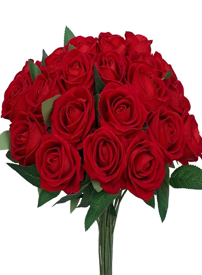 HinyoCo 24 Pcs Roses Artificial Flower Silk Roses,Artificial Roses Bulk for Wedding Decorations Table Centerpieces, Mother's Day Valentine's Day Home Decor (Red) - Image 1