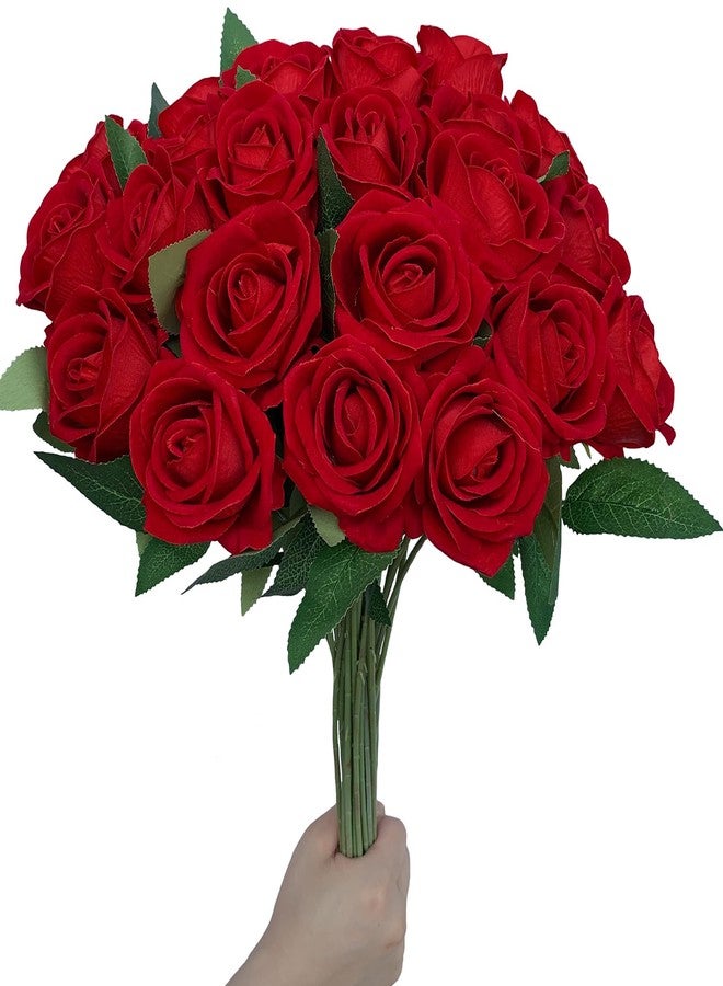 HinyoCo 24 Pcs Roses Artificial Flower Silk Roses,Artificial Roses Bulk for Wedding Decorations Table Centerpieces, Mother's Day Valentine's Day Home Decor (Red) - Image 3