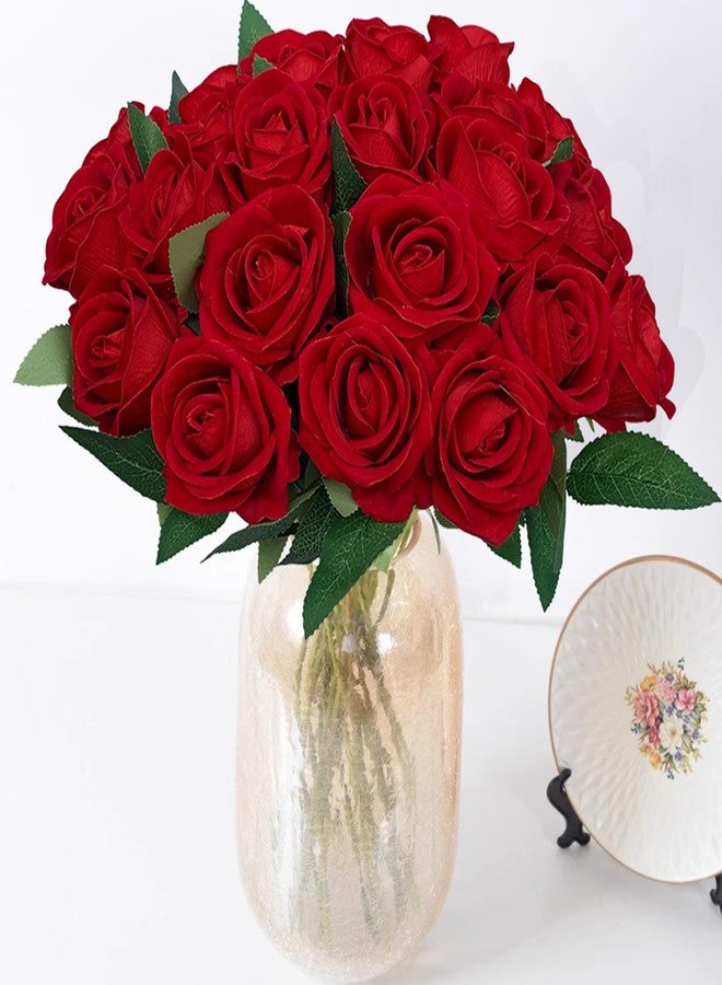 HinyoCo 24 Pcs Roses Artificial Flower Silk Roses,Artificial Roses Bulk for Wedding Decorations Table Centerpieces, Mother's Day Valentine's Day Home Decor (Red) - Image 5