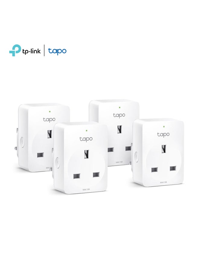 Tapo P100 (4-Pack) Mini Smart Wi-Fi Socket, Remote Control, Scheduling, Timer, Voice Control, Away Mode, Compact Design, and Easy Setup for Seamless Home Automation White