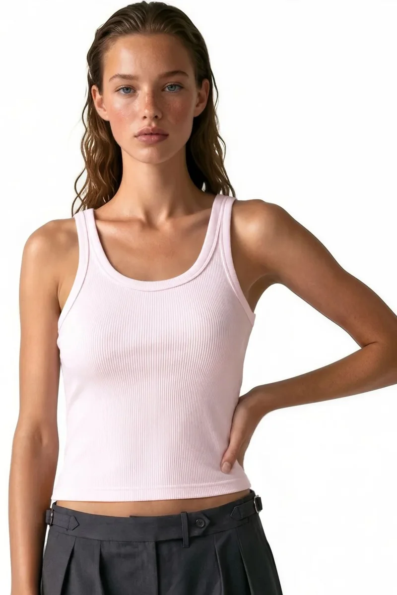 Busem Powder Pink BUSEM Sleeveless Ribbed U Neck Tank Top for Women | Best Price UAE