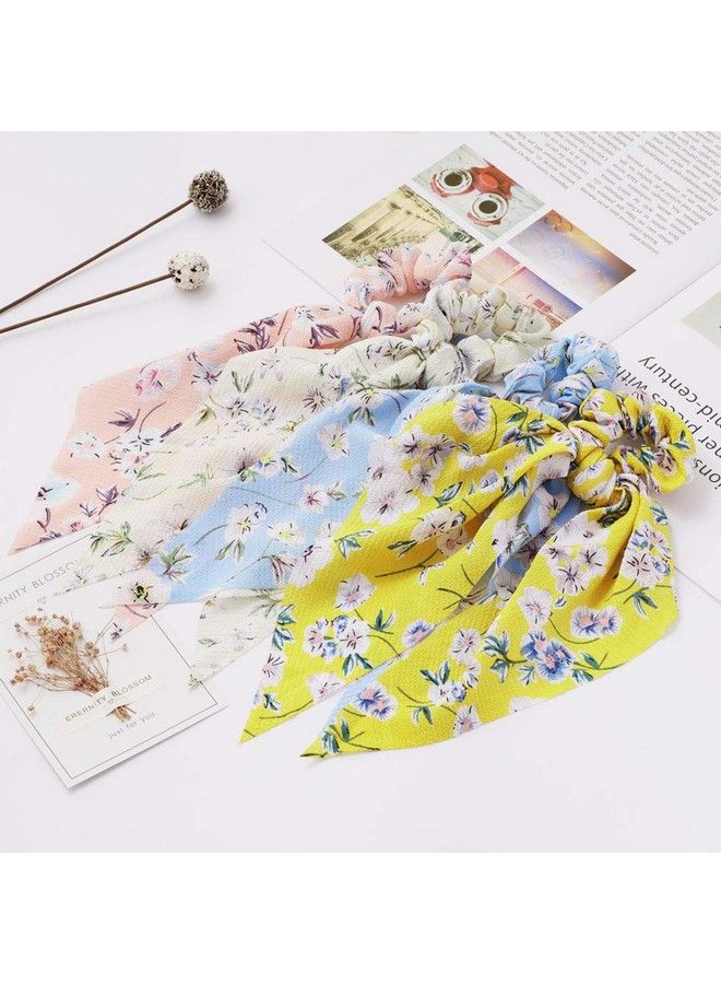 Sunaction 12 Pcs Hair Scarf Scrunchie Chiffon Dot Stripe Floral Hair Scarf Ponytail Holdershair Scarves For Ponytails  - Image 4