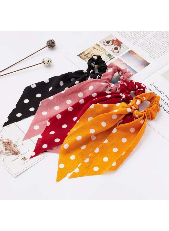 Sunaction 12 Pcs Hair Scarf Scrunchie Chiffon Dot Stripe Floral Hair Scarf Ponytail Holdershair Scarves For Ponytails  - Image 5
