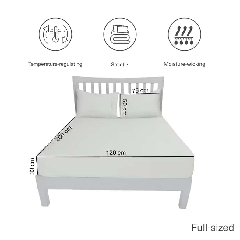 Pan Home Eminence Living 3-piece Full Fitted Sheet Set 120x200+33cm - White - Image 3