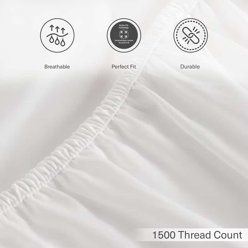 Pan Home Eminence Living 3-piece Full Fitted Sheet Set 120x200+33cm - White - Image 2