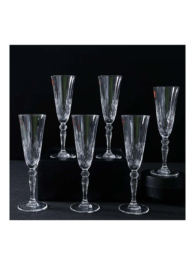 DANUBE HOME Rcr Melodia 6-Piece Crystal Glass Flute Set 16 Cl Crystal Cocktail Barware Cups Modern Houseware Beverage Glass White