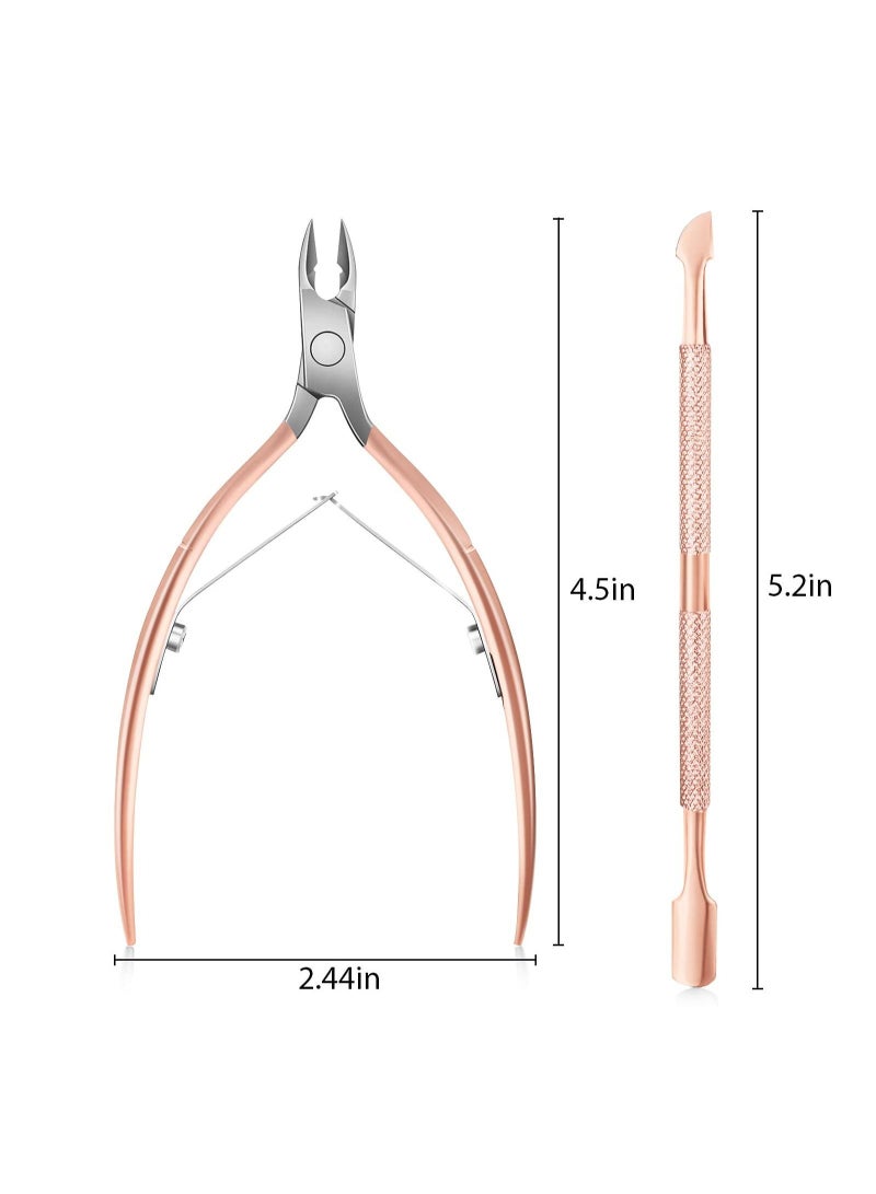 Captaintech Cuticle Trimmer with Cuticle Pusher,  Cuticle Remover Professional Stainless Steel Cuticle Cutter Nippers Rainbow Sharp Durable Pedicure Manicure Tools for Fingernails and Toenails (Rose Gold) - Image 3