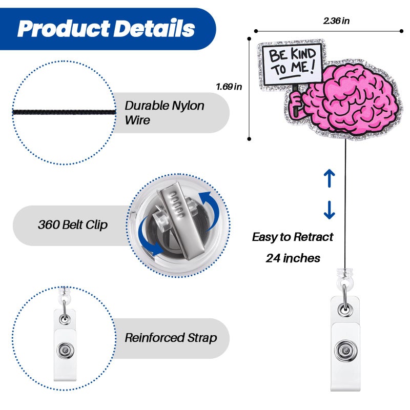 BEZTN BE Kind to ME Funny Badge Reel, Cute Brain Retractable ID Card Badge Holder, Name Tag Work Badge Clip for Neurology Neurosurgery Psychiatry RAD Sleep Center EEG NICU Nurse and Doctors, Nurse Gifts - Image 4