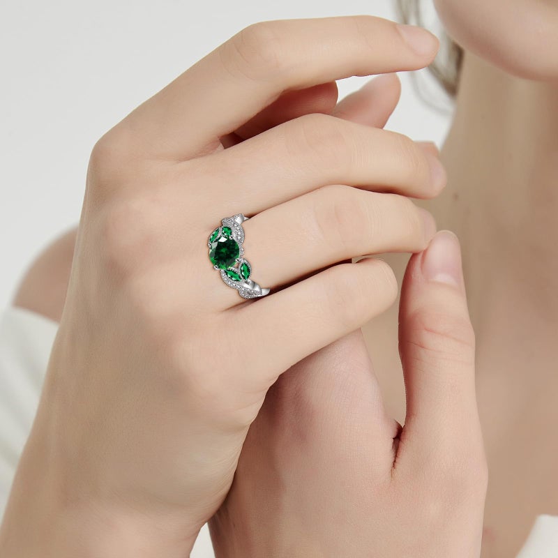 Yaresul 3.6ct Women's Round Created Emerald Ring 925 Sterling Silver Emerald Engagement Rings for Women Bezel Setting Marquise Statement Ring Size 8 - Image 5