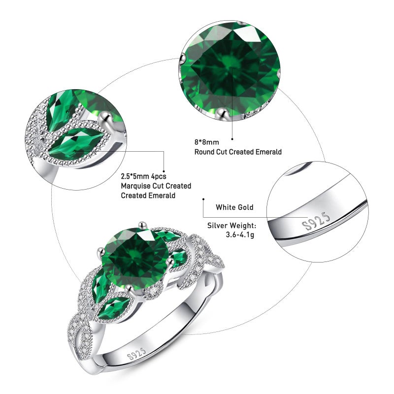 Yaresul 3.6ct Women's Round Created Emerald Ring 925 Sterling Silver Emerald Engagement Rings for Women Bezel Setting Marquise Statement Ring Size 8 - Image 4