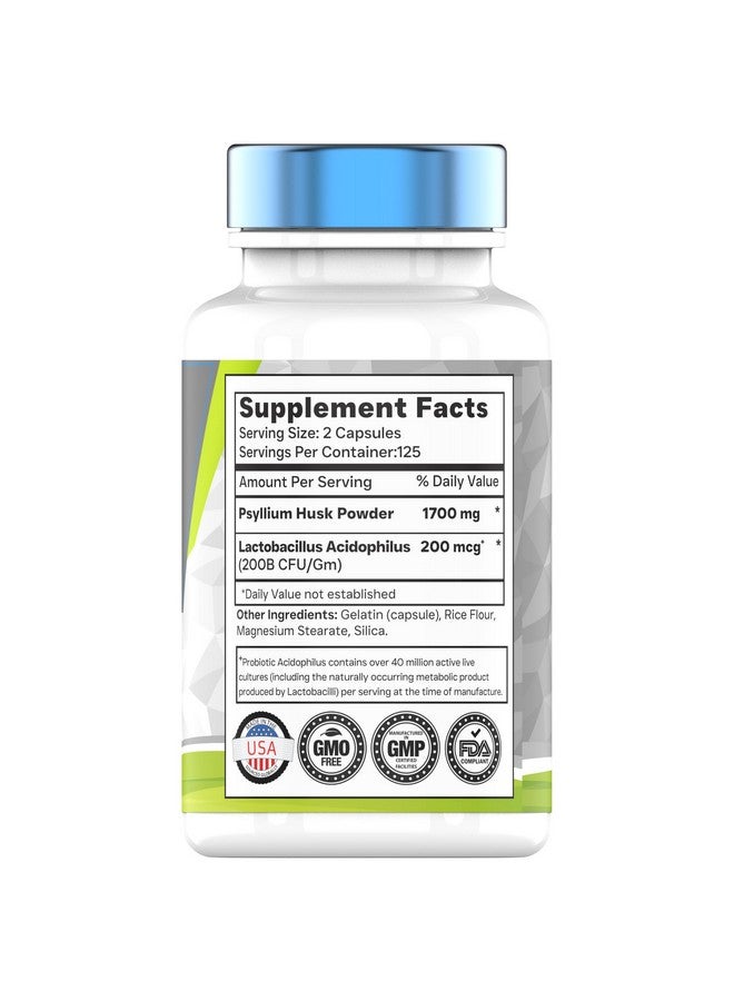 tnvitamins Psyllium Husk Capsules | 1700 MG - 250 Capsules | with Probiotic Acidophilus | Extra Strength Soluble & Dietary Fiber Supplement | Supports Digestive Health - Image 2
